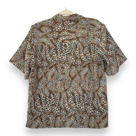 VTG Donnkenny Classics Button Crinkle Top L Artsy Abstract Animal Print Mob Wife - Picture 4 of 10